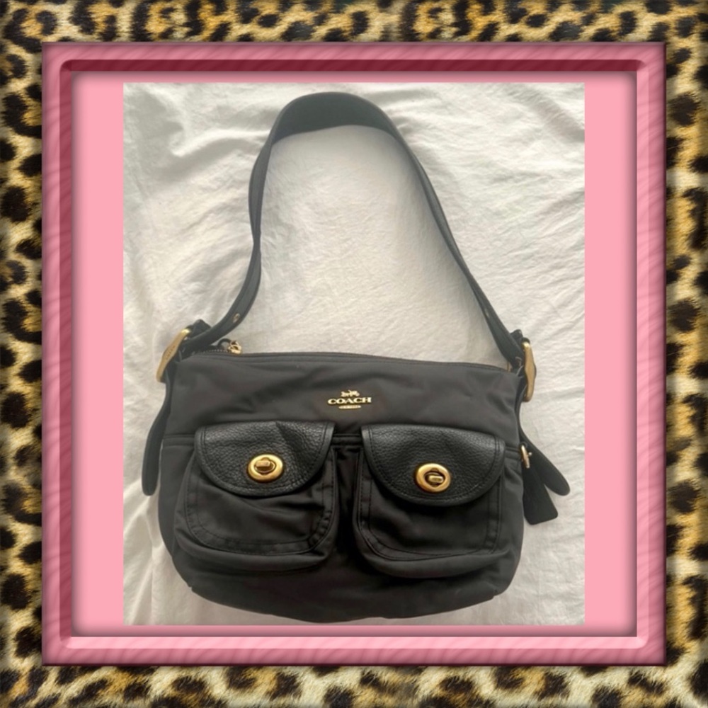 đź‘‘âś…PRICE FIRMâś…Coach Black Leather and Nylon Utility Shoulder Hobo Bag - Picture 1 of 16